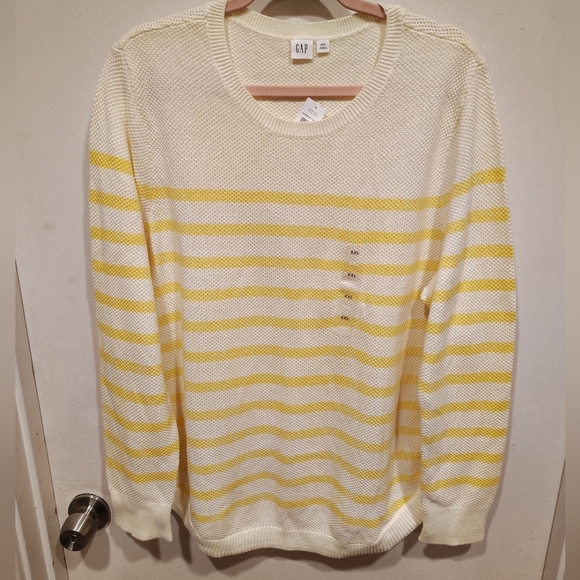 GAP NWT Women's Yellow Stripe Rounded Hem Cotton Pullover Sweater Sz XXL Preppy - Picture 1 of 7